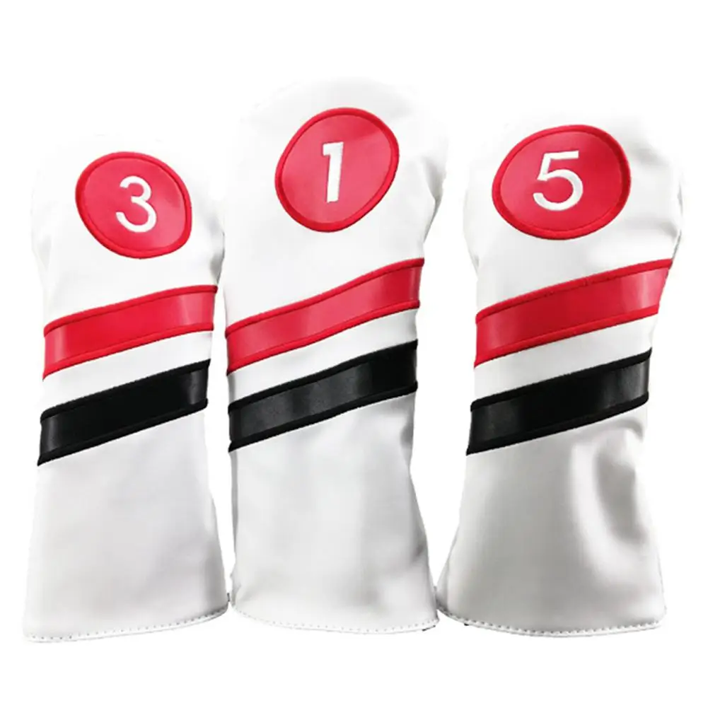 3 قطعة جولف رئيس يغطي سائق الممر السالك الخشب Headcovers الأسود الأحمر الأبيض خمر بو الجلود 1 3 5 سائق الممر السالك رئيس يغطي