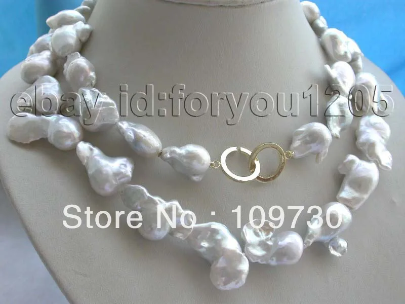 

Jewelry 00959 35" Natural White 24mm Reborn Keshi Pearl Necklace 14KGP!