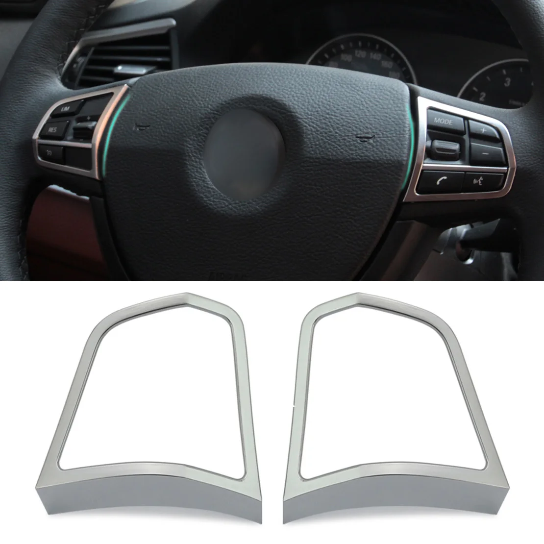 

CITALL New Sliver Matt Chrome Steering Wheel Switch Cover Molding Trim for BMW 5 Series F10 520 528i 2011 2012 2013