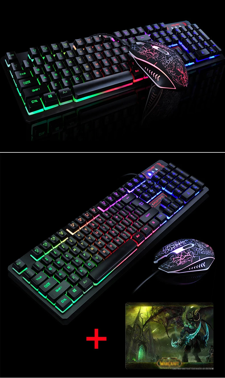 K-13 Usb проводной Радуга подсветкой мультимедиа эргономичный Gaming Keyboard + 2400 Точек на дюйм Pro Gaming Мышь комплекты + Мышь Pad подарок