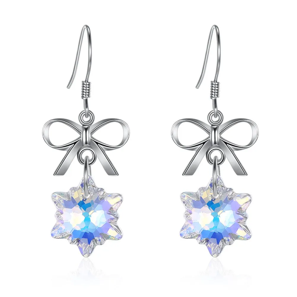 

INALIS New Women 925 Sterling Silver Christmas Explosions Stylish Snowflake Butterfly Crystals from Swarovski Dangle Earrings