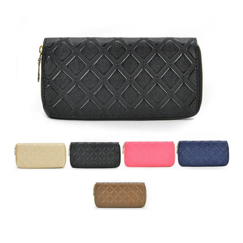 

2019 women's bag large-capacity multi-function change multi-card position solid color rhombic popular PU long wallet