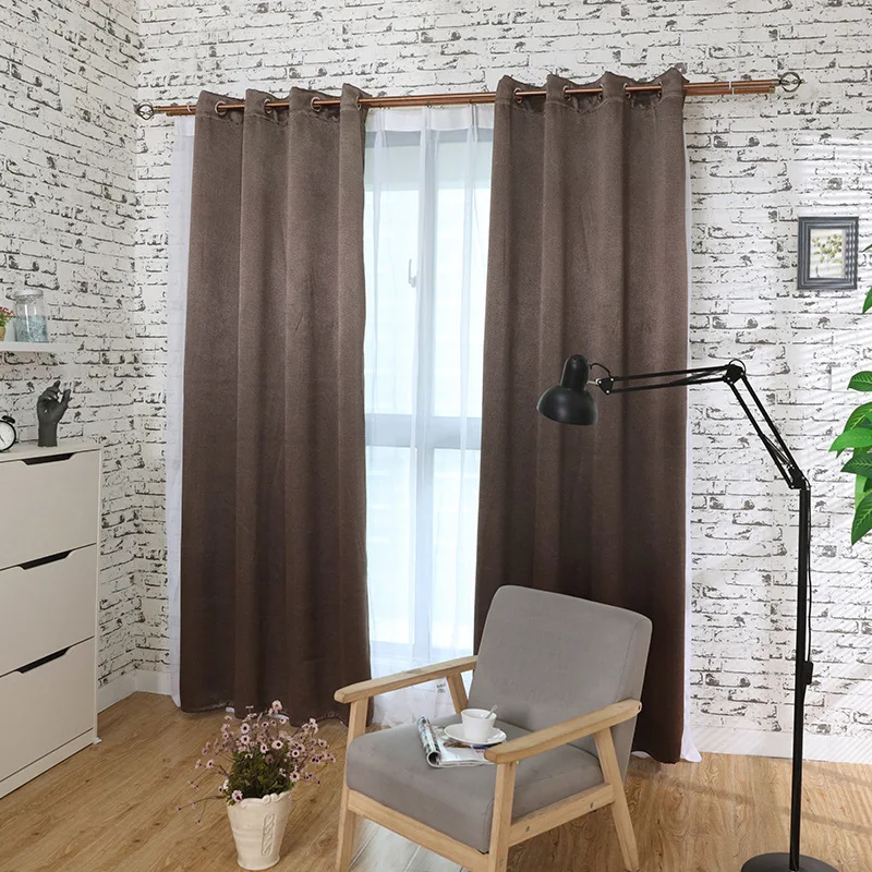 

Nordic Shuttle Bright Silk Shading Pure Color Curtains for Living Dining Room Bedroom.