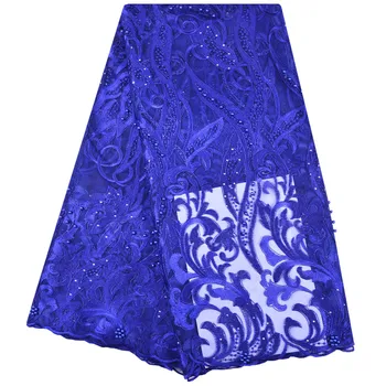 

Nigeria Net Lace Fabric With Beads Embroidered Design African French Tulle Lace Fabric 5 Yards A1210