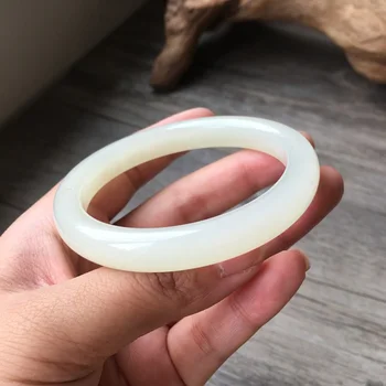 

h22#Hetian Yuqing white jade bracelet Qinghai material blue and white pretty jade bracelet