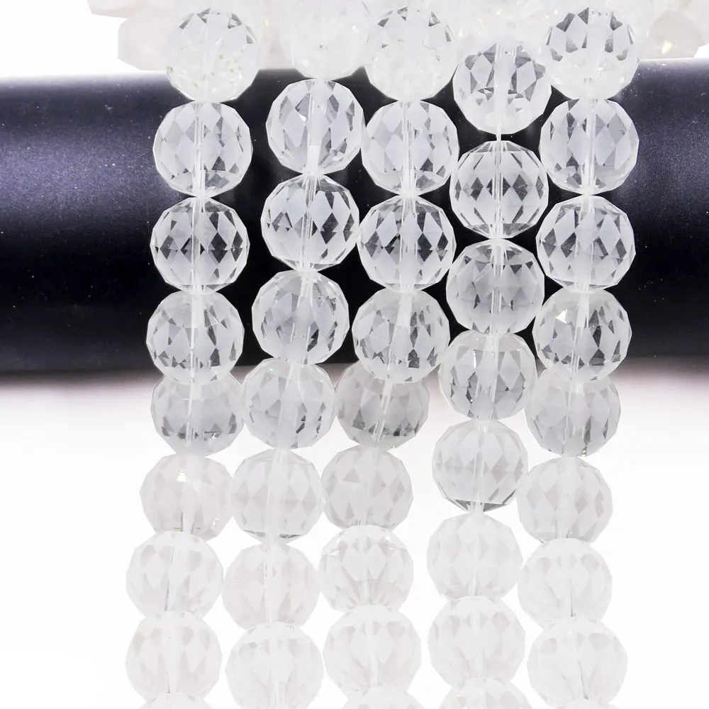

ZHUBI Crystal Natural Stone White Beads DIY 8/10/12/14/20MM Glass Frosted Clear Faceted Round Beads To Make Bracelet & Neckalce