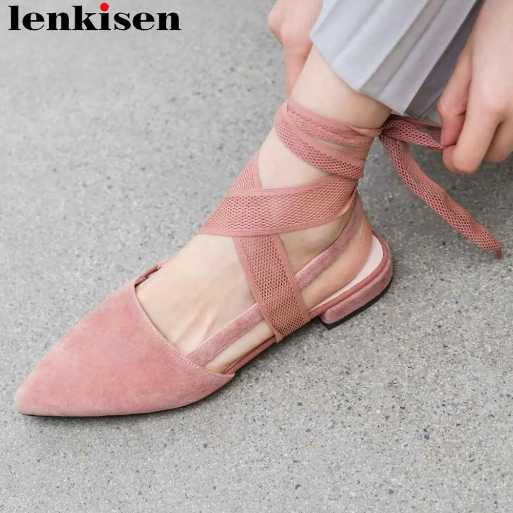 

Lenkisen pretty art girls genuine leather lace up pointed toe women sandals slingback fairy low heels dating oxford shoes L5f1
