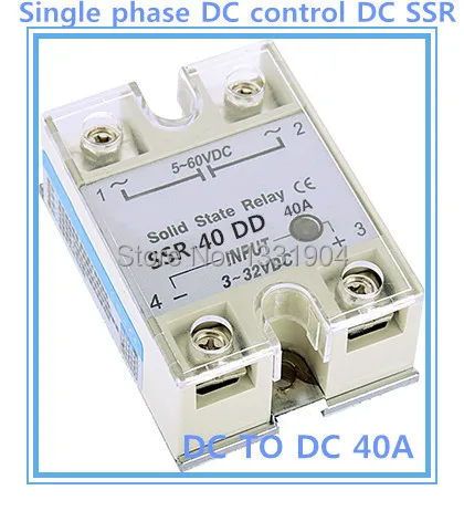 

Free shipping Single phase solid state relay DC control DC SSR-40DD 40A SSR relay input 5-60V DC output 3-32V DC