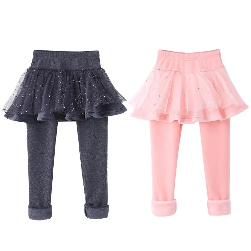 

Fashion Fake Two Piece Culottes Winter Bottoming Pants Thickening Fleece Warm Children Girls Clothing Elastic Waist Legging