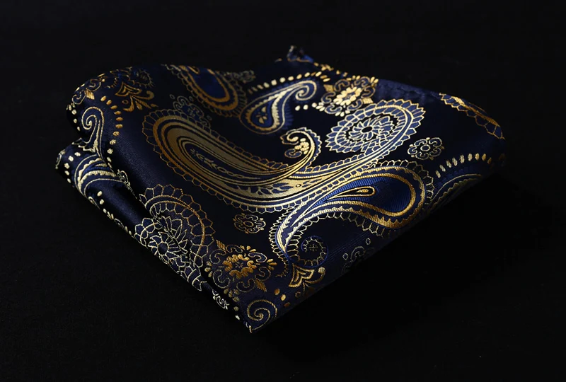  Party Wedding Classic Pocket Square Tie TP921V7S Navy Blue Gold Paisley 2.75