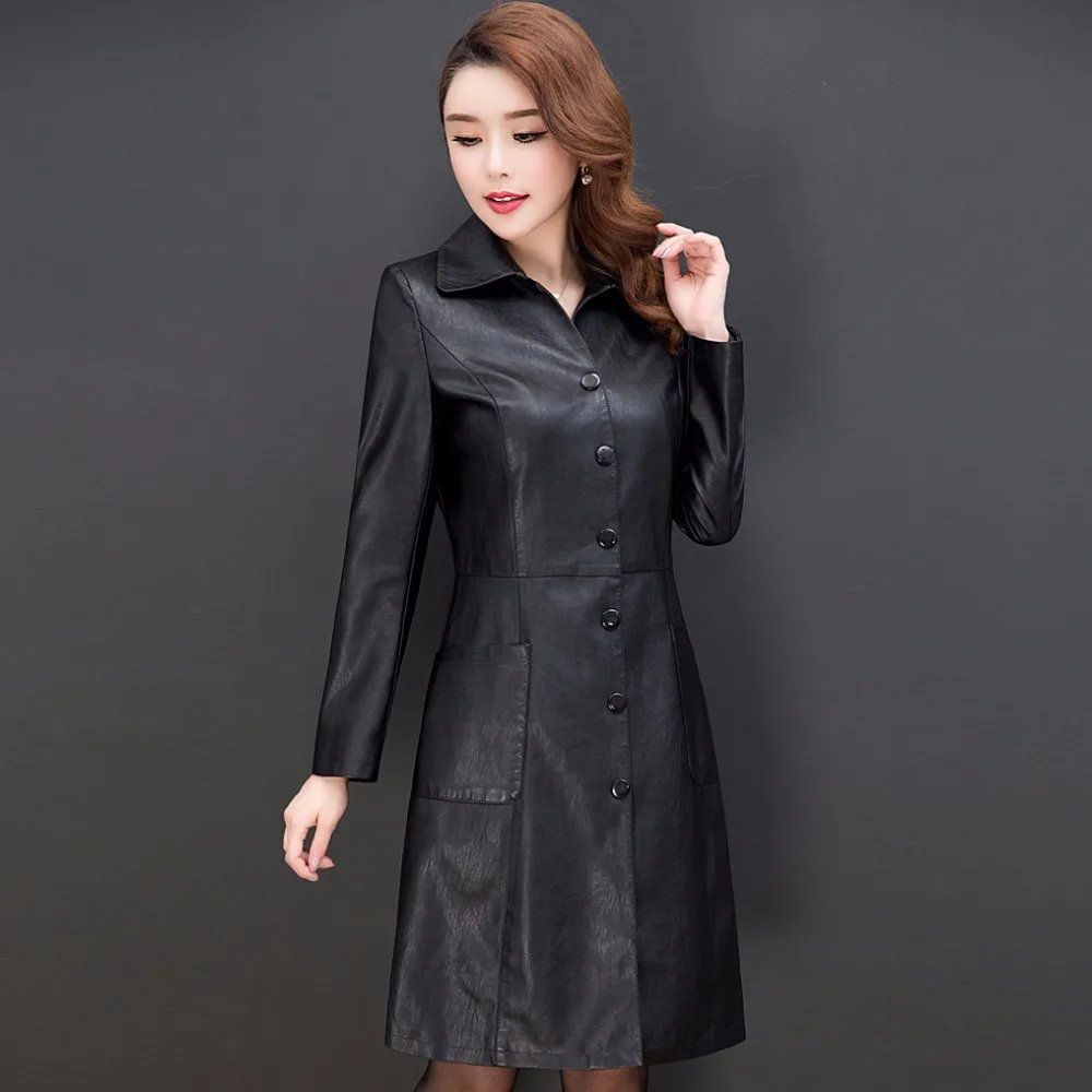 Automne Qh0572 Vestes En Le Plus Noir vert Tournent Hiver La Manteau Cuir Femmes À Manteaux Slim Bas Vers De Mode Taille Longues Manches Noir 2017 ABaYdqx
