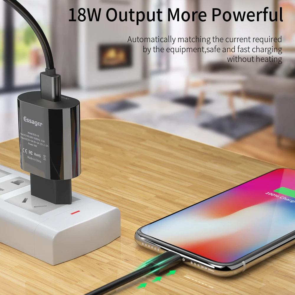 Essager 18 W شاحن يو اس بي سريعة تهمة 3.0 Turbe شاحن QC3.0 لسامسونج شياو mi mi سريع شحن ل فون المحمول الهاتف شاحن Essager 18 W شاحن يو اس بي سريعة تهمة 3.0 Turbe شاحن QC3.0 لسامسونج شياو mi mi سريع شحن ل فون المحمول الهاتف شاحن