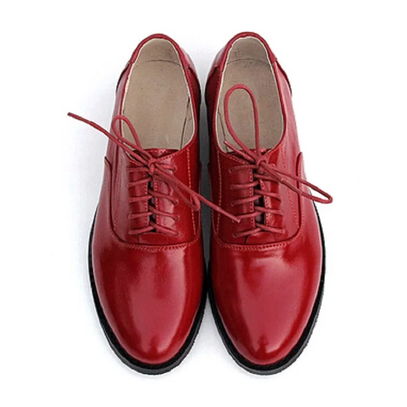 New Genuine Leather Oxford Shoes For Women British Style Pointed Toe Women Brogues Oxfords
