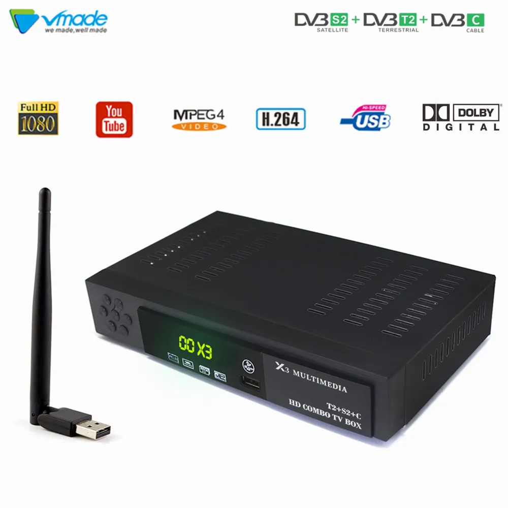 

DVB-T2 DVB-S2 + DVB-C Combo TV Tuner With USB WIFI Digital Satellite Receiver Support IPTV Youtube AC3 Cccam Terrestrial TV Box