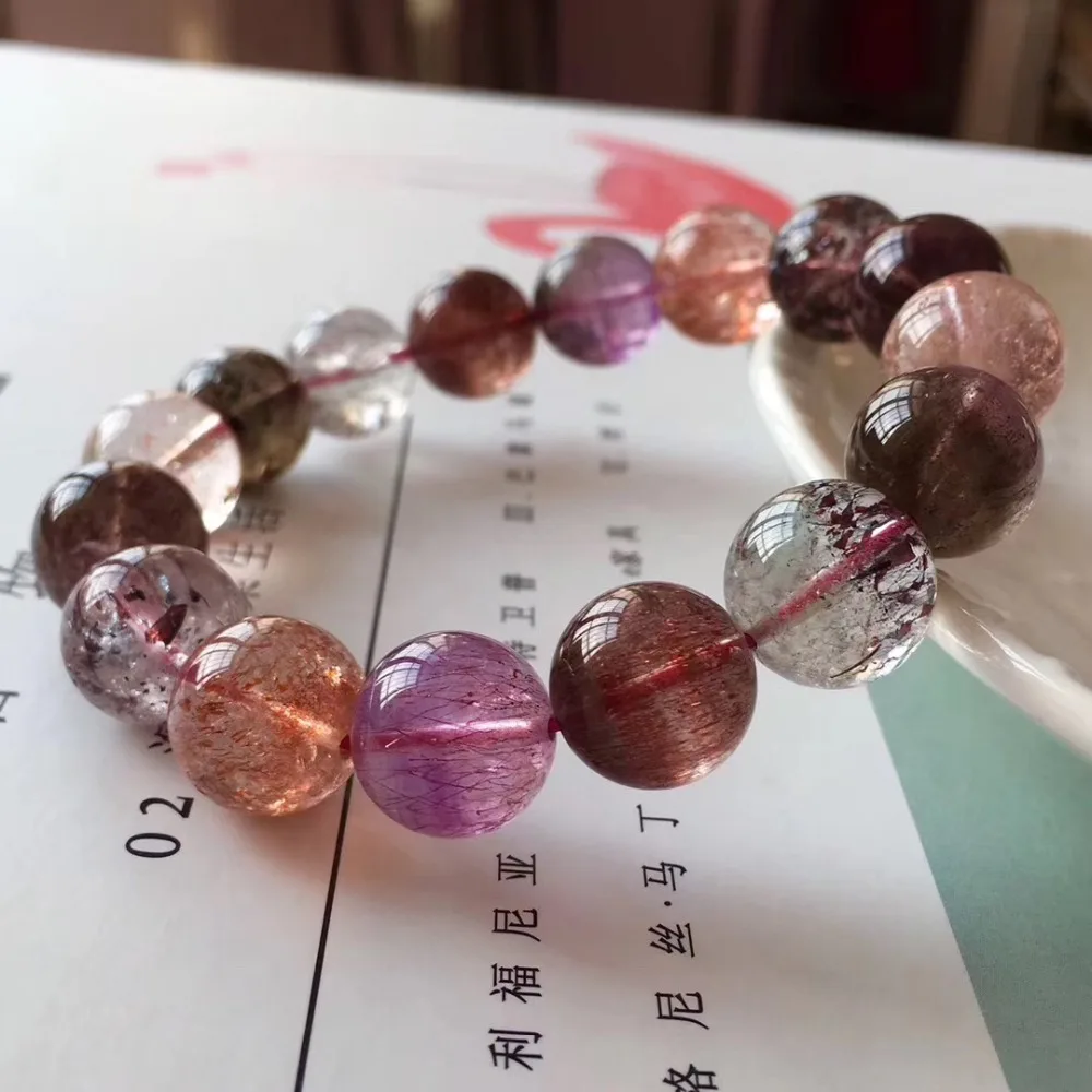 

13.5mm Genuine Colorful Natural Super 7 Melody Stone Bracelet For Women Party Gift Fashion Crystal Bracelet AAAAA Drop Shipping