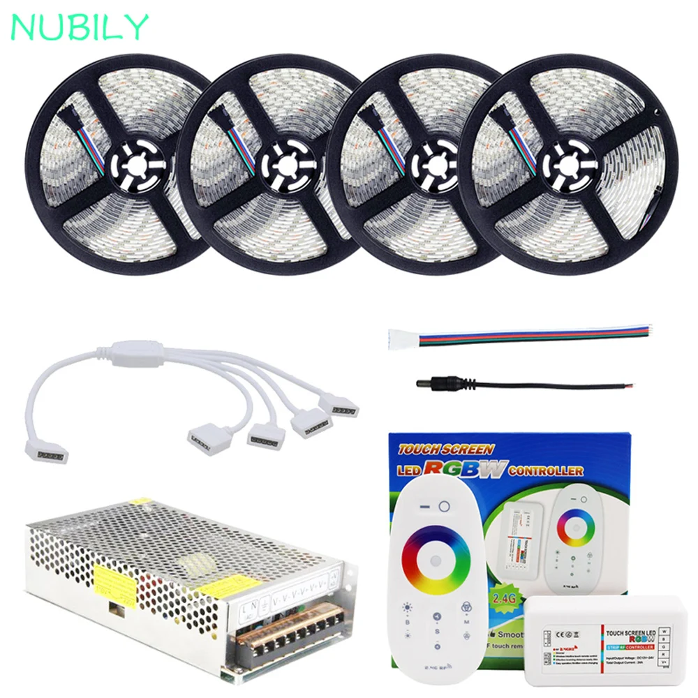 

RGBW LED Strip 5050 RGBWW Waterproof Flexible Tape Light 20M 15M 10M 5M Ceiling Strips RF Remote Controller 12V LED Power Supply