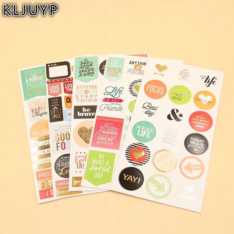 

KLJUYP 5sheets Happy Life Self- adhesive Paper Sticker for Scrapbooking Happy Planner/Card Making/Journaling Project