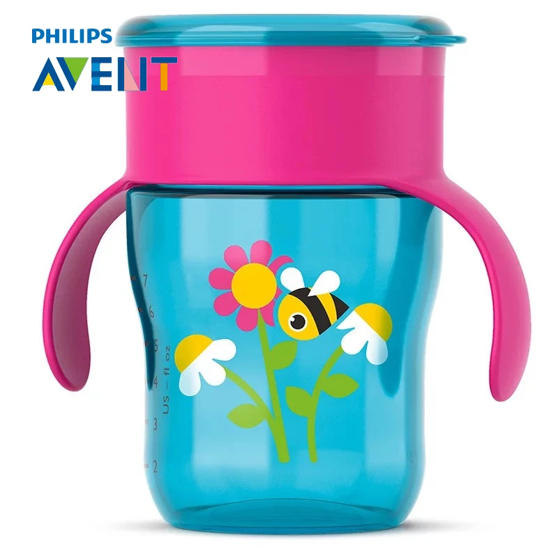 

AVENT 260ml/9oz BPA Free Cartoon Toddler Sippy Cups Water Bottle with Handles Kids Spoutless Cup for 9m+ Baby Travel School