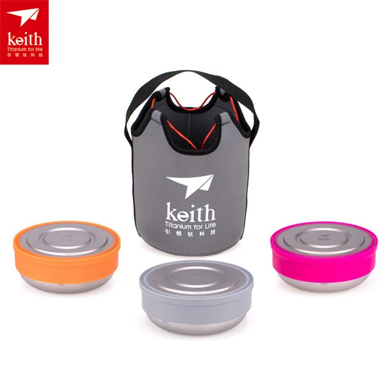 Keith 3 unids/set camping al aire libre Titanium Cajas de almuerzo ultraligero de titanio con tapa ti5378