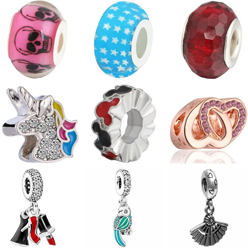 

New Fashion Crystal Bear Cup Bell Car Bird Unicorn Squirrel Mickey Fit Original Pandora Charms Beads for Women DIY Jewelry