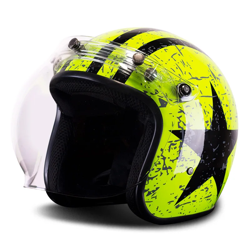 

BYE Motorcycle Helmet Retro Vintage Moto Motorbike Cruiser Chopper Scooter Cafe Racer 3/4 Open Face Helmet with Bubble Visor