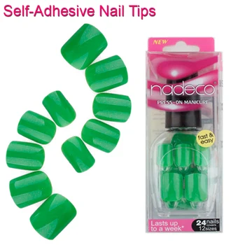 

12Sets Full Cover Green Self-Adhesive Fake Nail Polish Tips Grassy Pure Color Glued Artificial Nails French Manicure Tips RCP-12