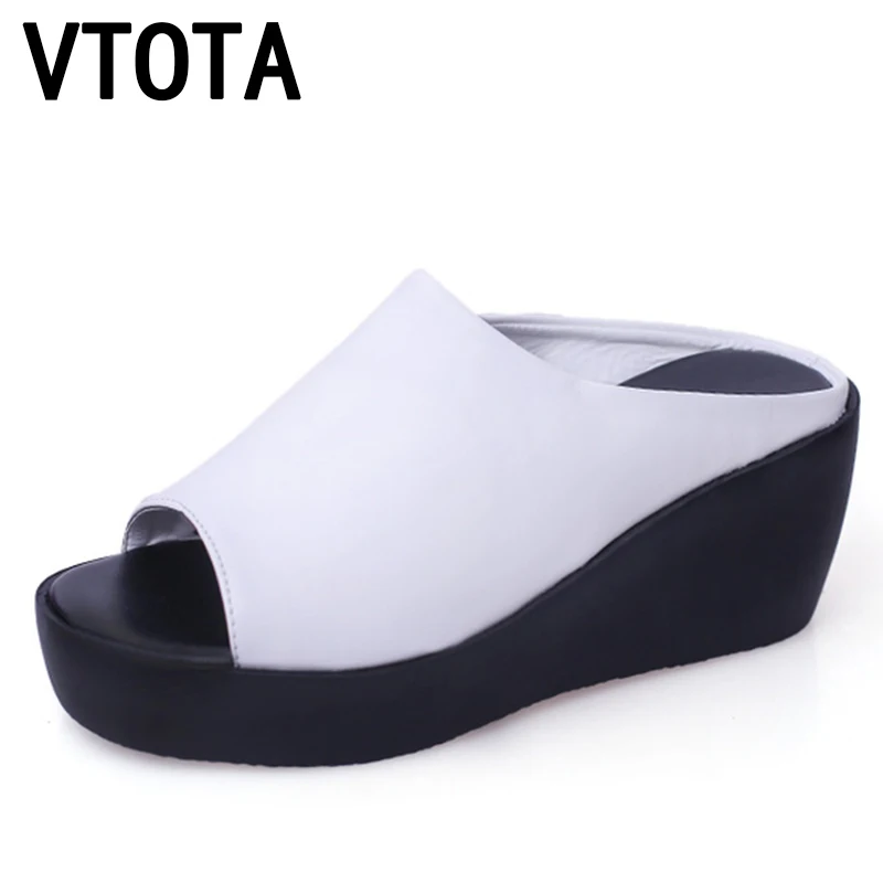 

VTOTA Women Summer Slippers Wedges Paltform Slides Women Black PU Heigh Increasing Women Slippers Open Toes Women Shoes G90