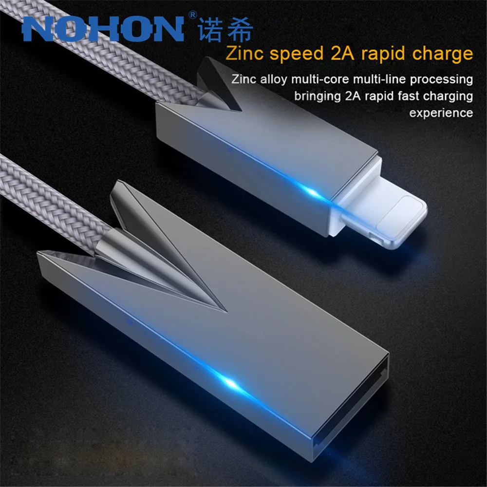 Goedkoop NOHON Zinklegering Verlichting Charger Kabel Voor Apple iPhone X 8 7 6 6 S Plus iOS 9 10 11 Snelle Opladen Mobiele Telefoon Nylon kabels