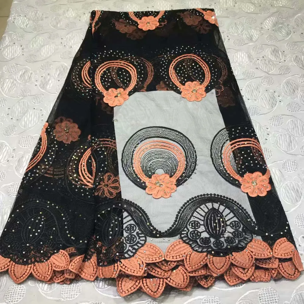 

Best Nigerian African Lace Fabric black Color French Tulle Lace Fabric High Quality With stone And Stones Wedding Fabric