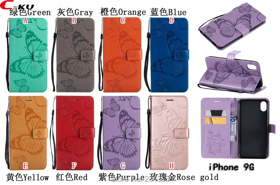 

C-ku For Iphone X XS MAX XR For LG K8 2018 EU K10 Butterfly Strap Wallet Leather Pouch Case Stand ID Card Skin Cover Luxury 1pcs