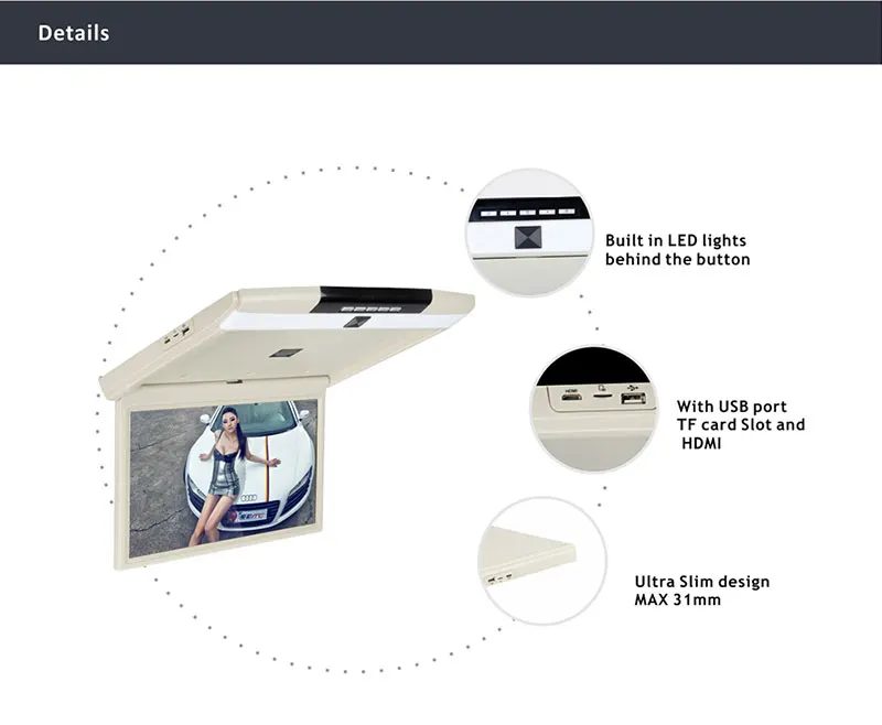 17,3 дюймов Android 6,0 Автомобильный потолочный монитор на крыше HD 1080P видео плеер с ips экраном wifi/HDMI/USB/SD/FM/Bluetooth/динамик