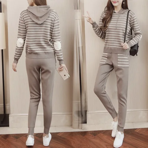 woman suit 2018 spring and autumn new fashion temperament long-sleeved clothes + casual slim trousers wild two-piece trend Women's Sets