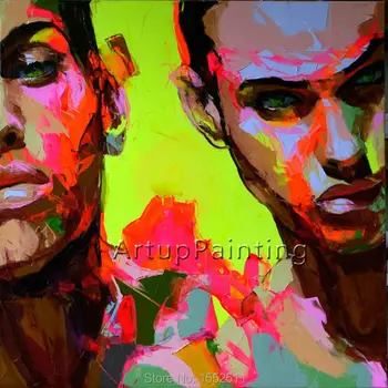 

Palette knife portrait Face Oil painting Character figure canvas Hand painted Francoise Nielly wall Art picture for living room3