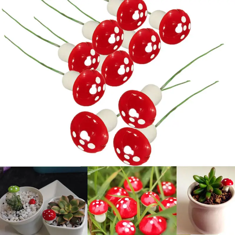 

2016 New Arrival 10 pcs Red Miniature Mushroom Toadstool Fairy Garden Ornament Home Decor