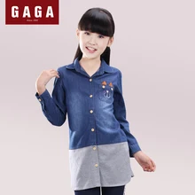 GuaGuaEgg 2016 Autumn and Winter Girls Long Blouses Fashion Cotton Denim Long Sleeve Kids Clothes Wholesale Shirt skirt Hot Sale