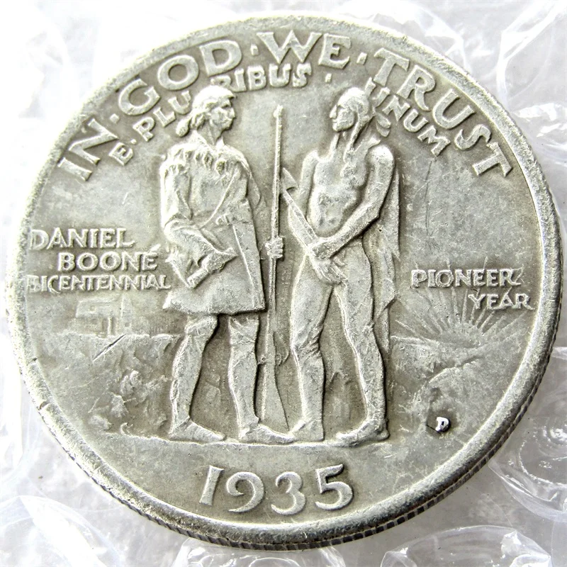

USA 1935D Daniel Boone Bicentennial Half Dollar Copy Coins Silver Plated