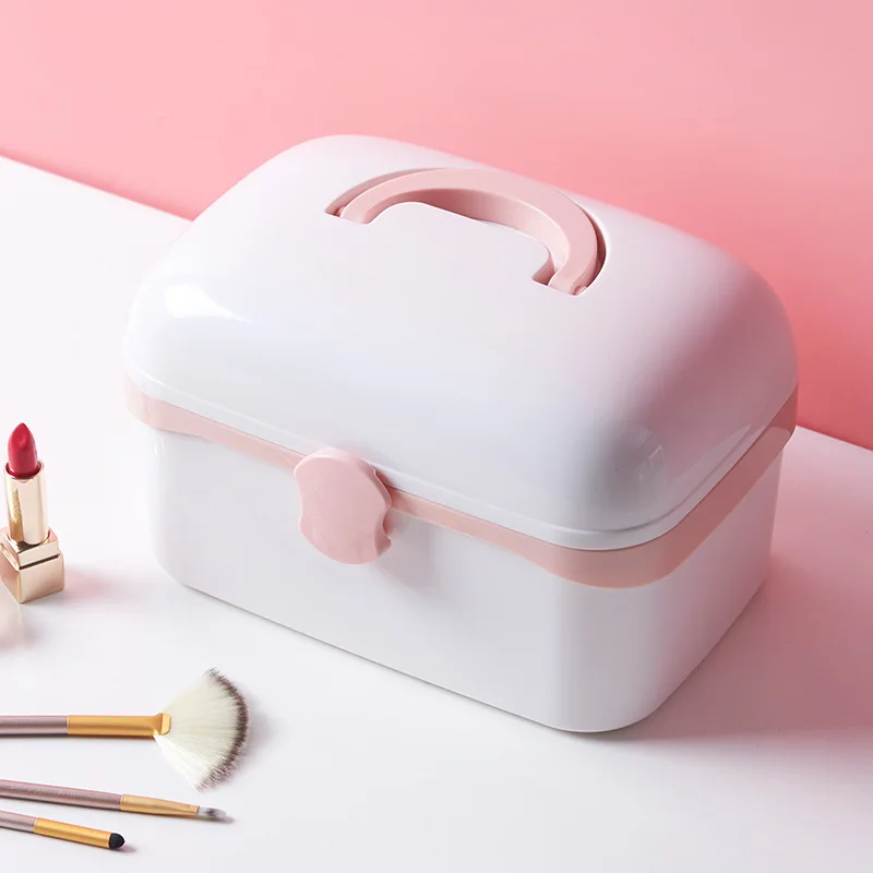 

Cute Plastic Makeup Organizer Portable Nordic Style Cosmetic Organizer Double-layer Jewel Box Waterproof Makeup Storage