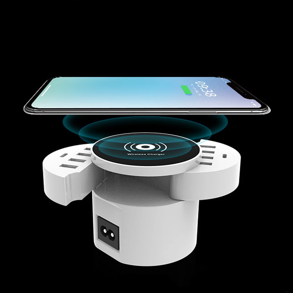 

Qi Wireless Charger + Universal 8 USB Charger Port Smart Dock Station 2 Type C Power Adapter Socket For Mobile Phone Tablet