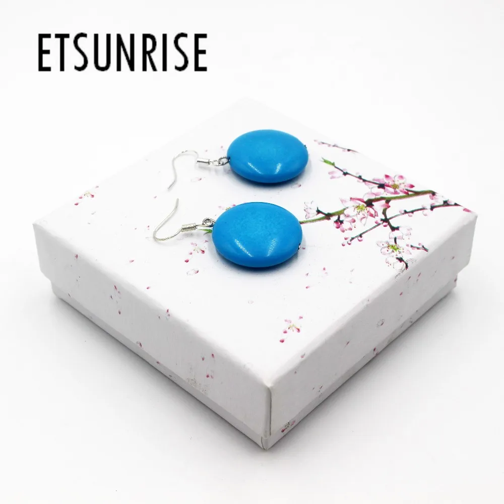 

ETSUNRISE E0004 natural stone beads round blue drop earrings