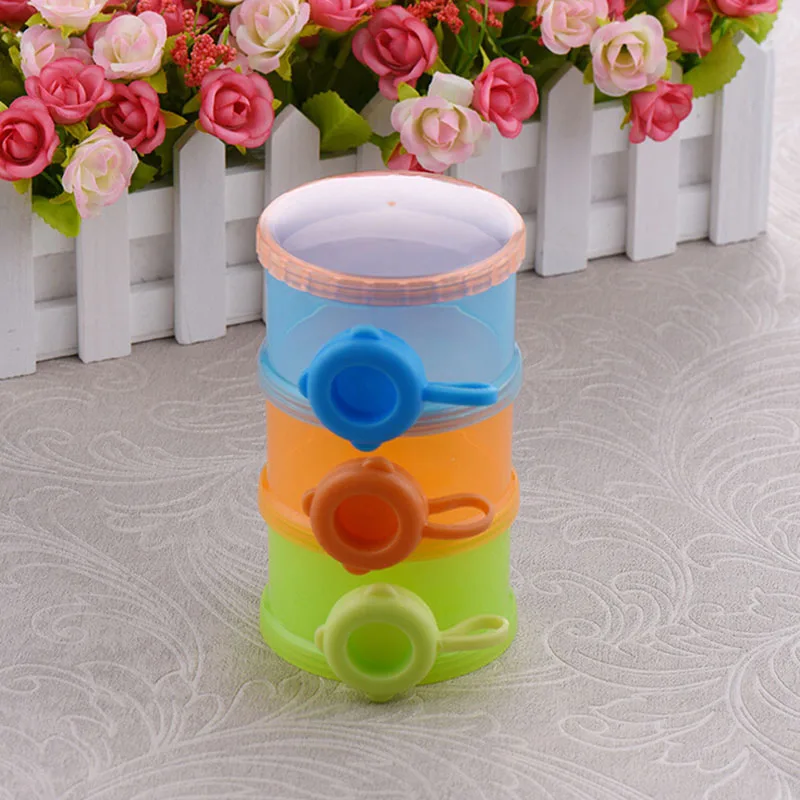 

Infant Candy Color 3 Layer Food Milk Feeding Powder Boxes Dispenser Container Travel Food Storage Box for Baby