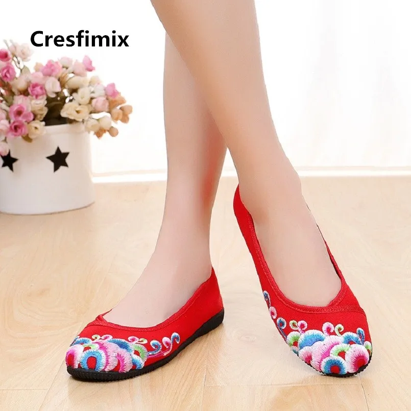 

Cresfimix sapatos femininas women fashion red cloth sheos lady casual classic anti skid flats female comfortable shoes c2245