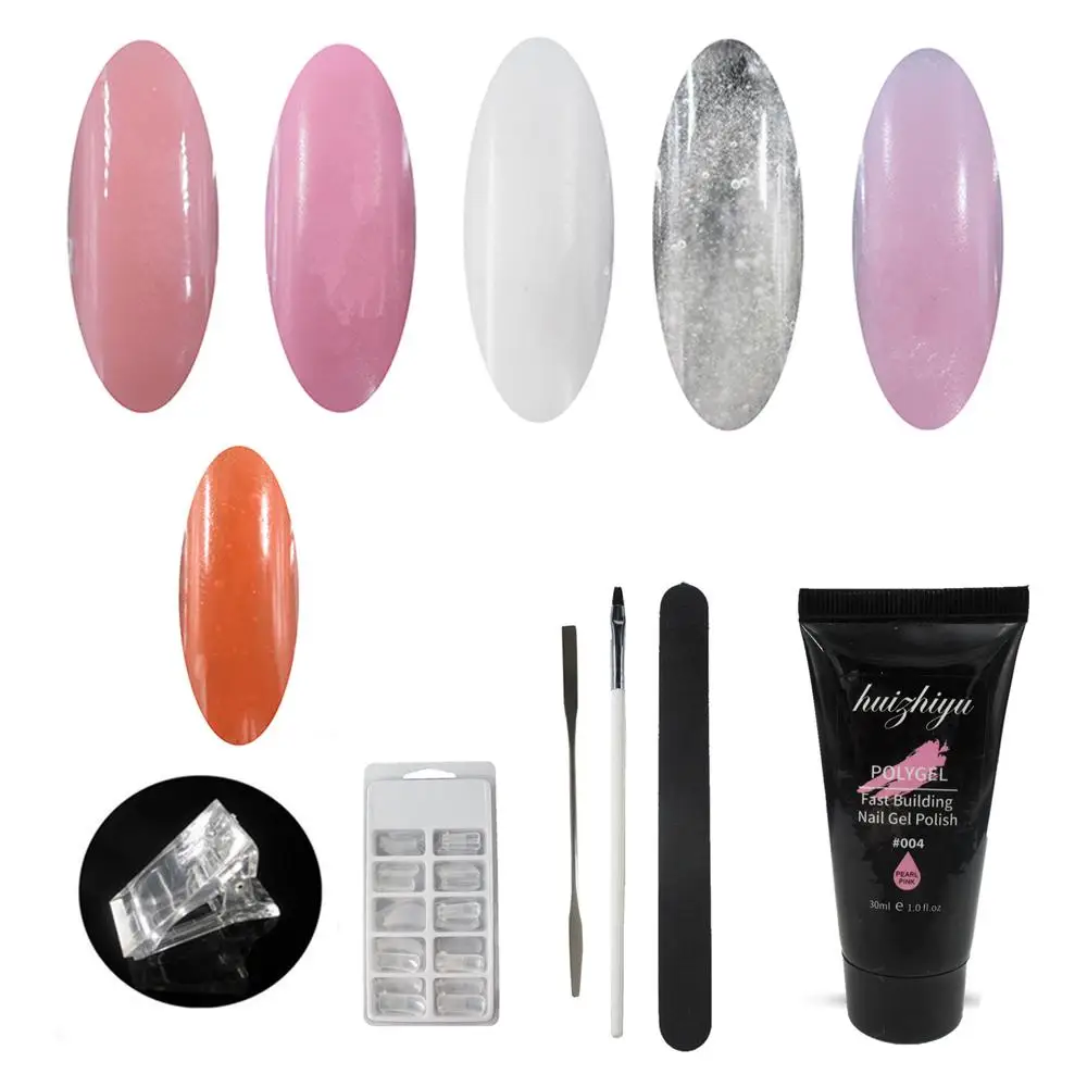 

6Pcs UV Soak Off Polygel Builder Gel Fixed Clip Nail Art Pen Building Model Kit Beauty Set