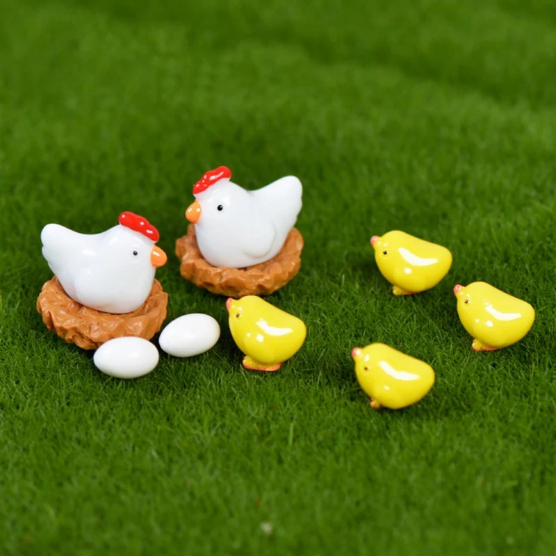 

Chicken Hen Chick Egg Nest Small Pasture Statue Figurine Micro Crafts Ornament Miniatures DIY Home Garden Decors
