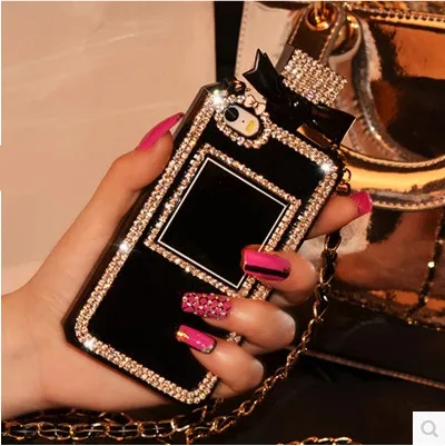 

For Samsung Galaxy S4 S5 S6 edge S7 edge Phone Cases Fashion Rhinestone Perfume Bottle Silicone Soft TPU Cover with Chain