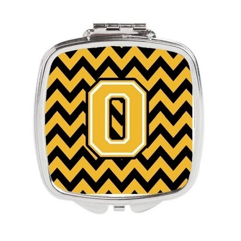 Carolines Treasures CJ1053-OSCM Letter O Chevron Black & Gold Compact Mirror 3 x 0.3 x 2.75 in. (1)