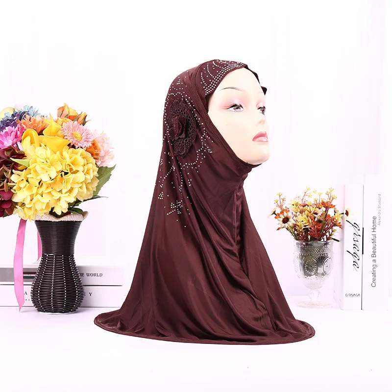Мусульманский цельный мгновенный Hijabs швейный Вышитый цветочный узор алмаз на шарф для женщин шапочки под хиджаб платок исламский тюрбан