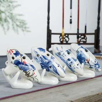 

6 Hole Ocarina Instrument C Tune Alto Blue and White Porcelain Submarine Ocarina Flute Ceramics Crafts Porcelain Home Decor New