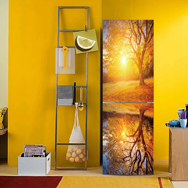 3D Vivid Effect Setting sun Landscape Pattern Fridge Sticker PVC