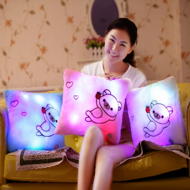 

Luminous Stuffed LED Light Up Plush Glow Cushion With Bear Pattern Auto 7 Color Rotation Illuminated Pillow Gift
