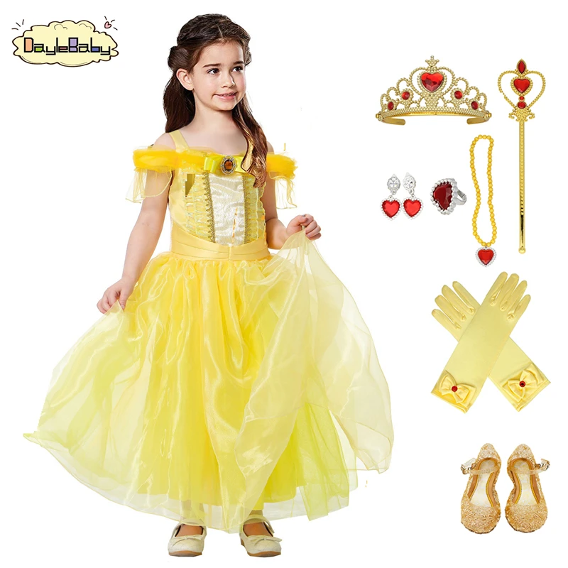 DayleBaby Story/костюм принцессы Белль, платье, платье, Красавица и чудовище, платье принцессы Золушки для девочек, нарядное платье на Хэллоуин